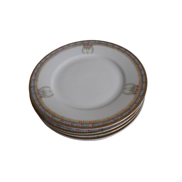 5 Bread Dessert plates Floral HULSCHENREUTHER SELB Bavaria handpainted Blue Gold - Picture 3 of 5